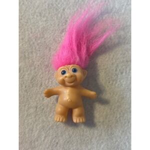 Vintage Mini Troll Doll Bright Pink Hair Blue Eyes Made in Korea Collectible Toy